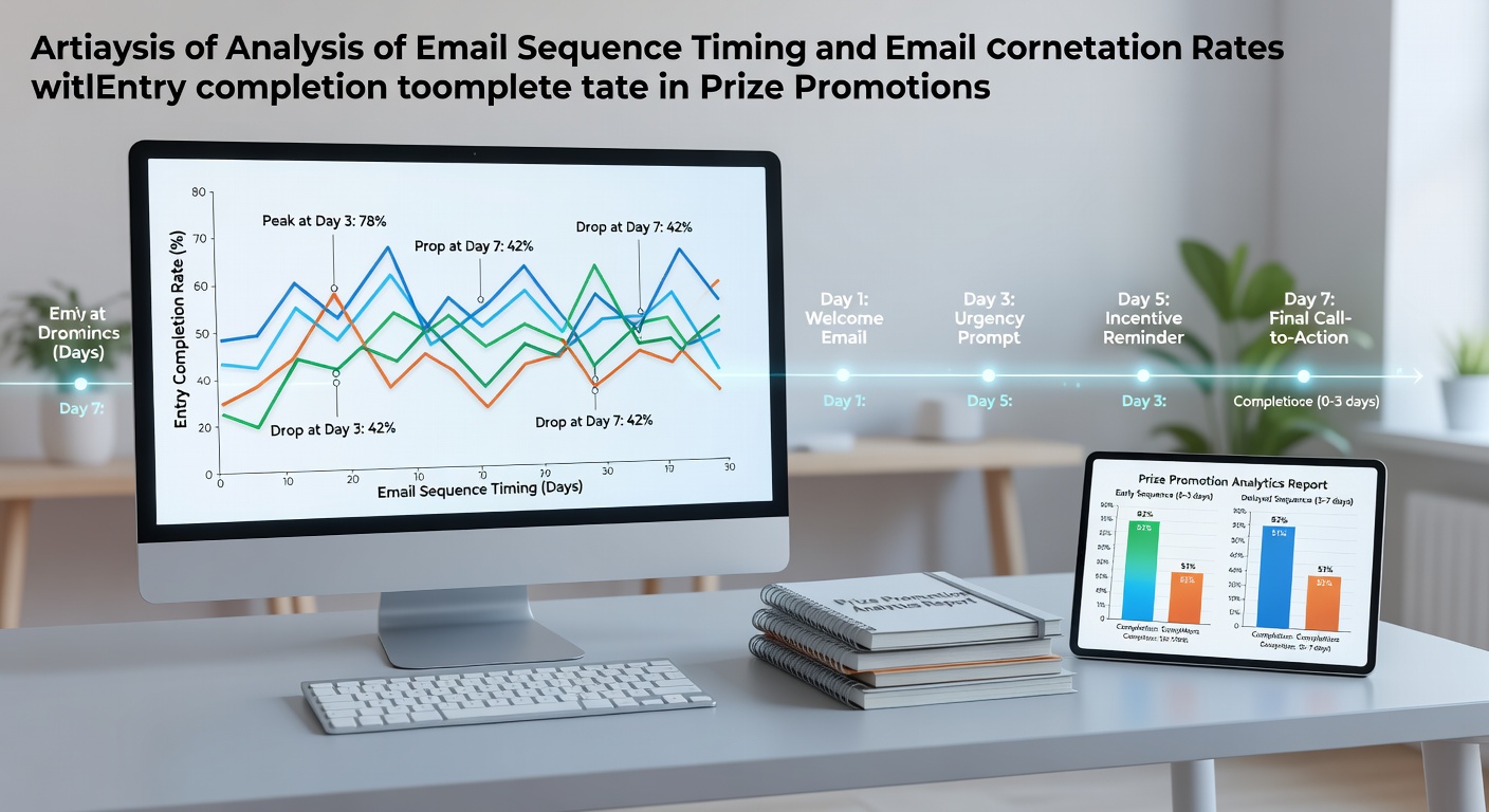 Graph showing email sequence timing patterns and entry completion rates across multiple prize promotion campaigns