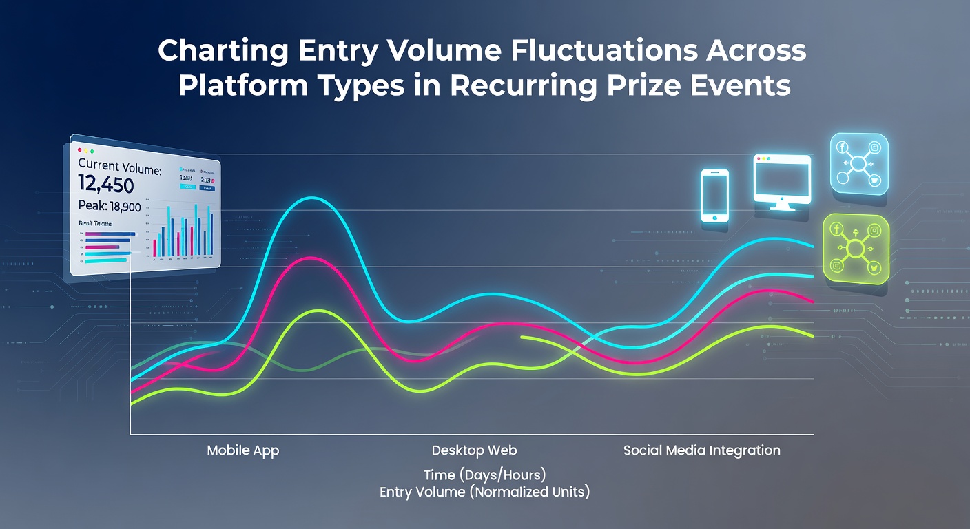 Graph showing entry volume fluctuations by platform type over multiple months in recurring prize events
