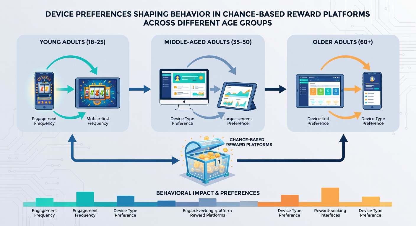 Infographic showing age group device preferences for reward platform entries with charts and icons