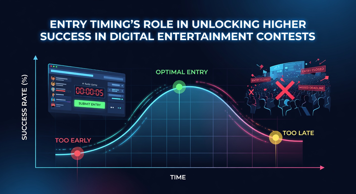 Calendar and clock overlay on a digital contest dashboard highlighting optimal entry periods
