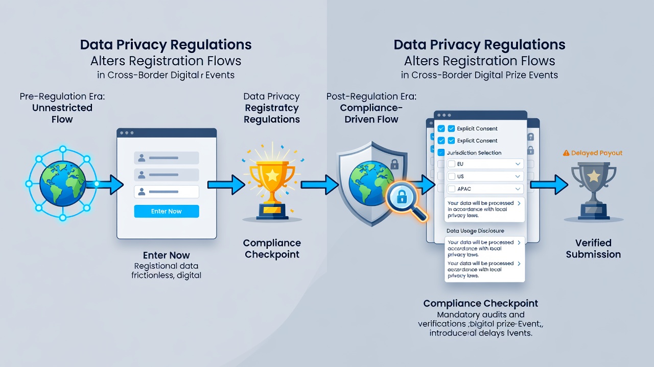 Flow diagram illustrating segmented registration paths under varying privacy regulations