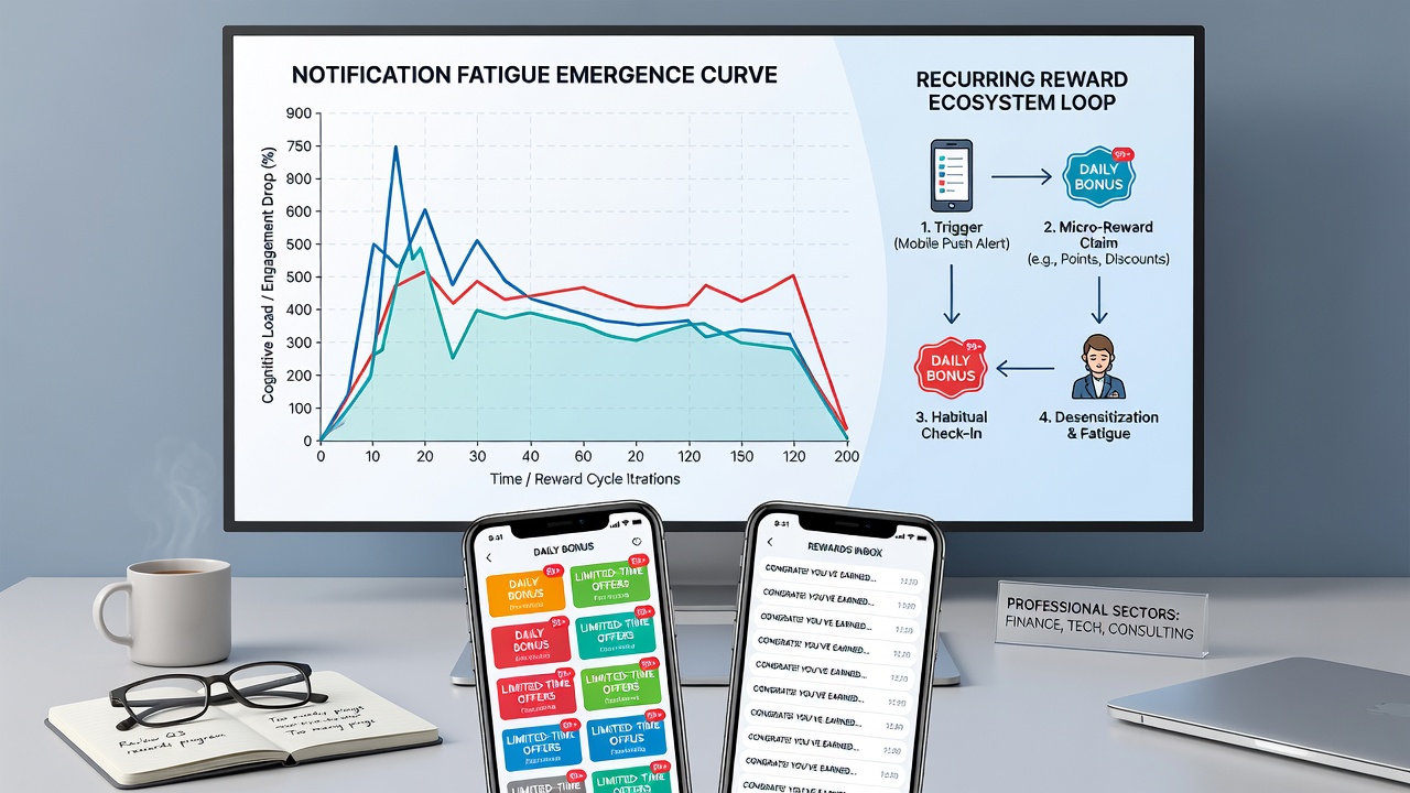 Analytics dashboard displaying notification engagement metrics and fatigue indicators in a corporate reward platform