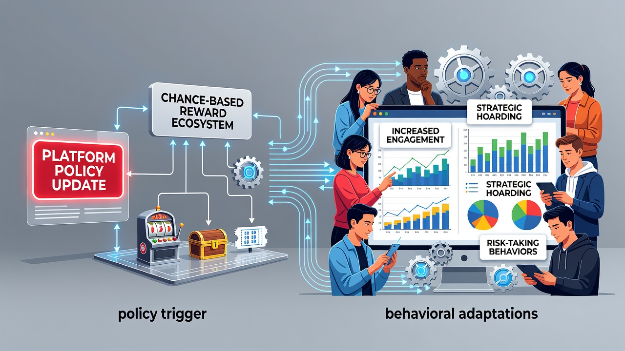 Users interacting with chance-based reward interfaces on digital platforms showing policy-driven changes