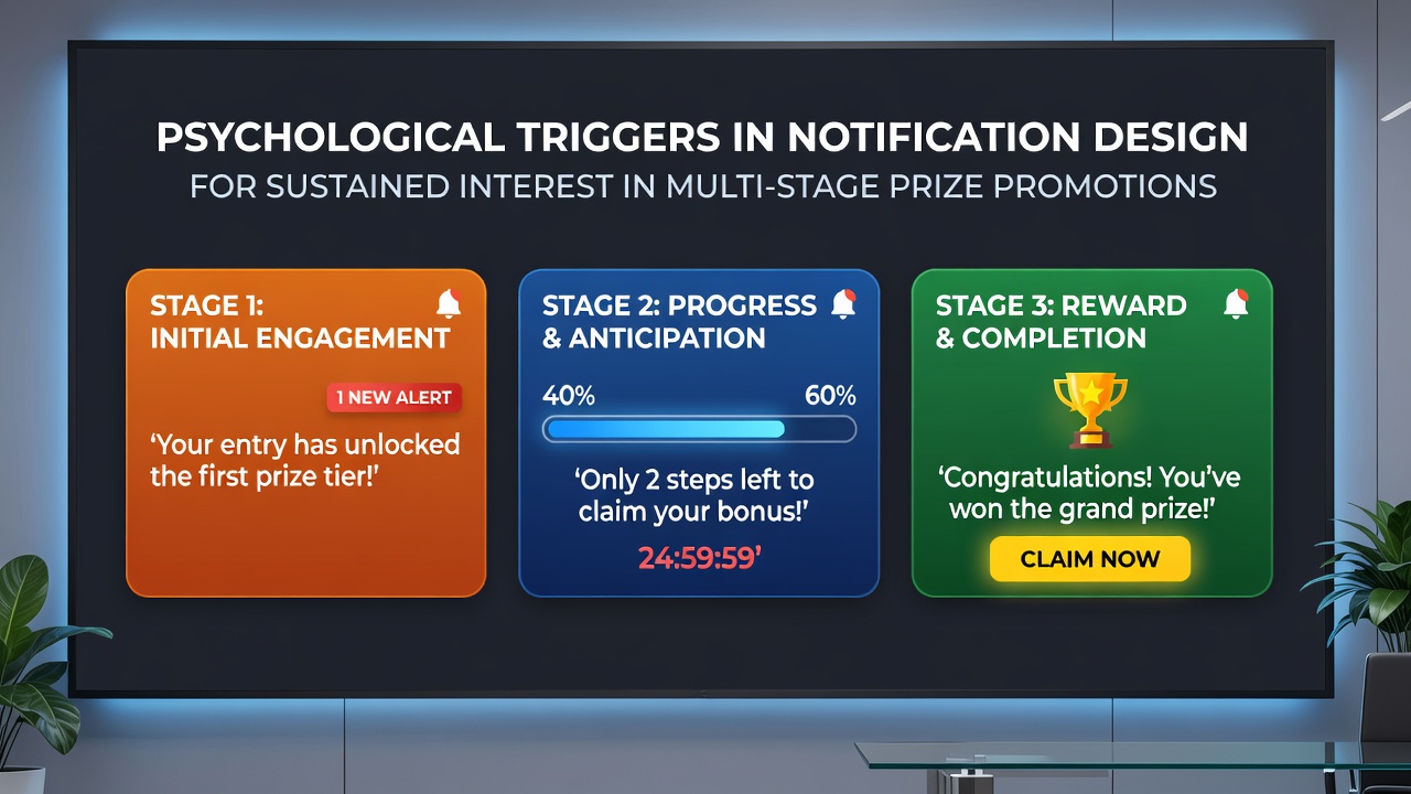 Dashboard view showing psychological trigger elements like progress bars, peer activity counters, and timed alerts in a multi-stage contest interface