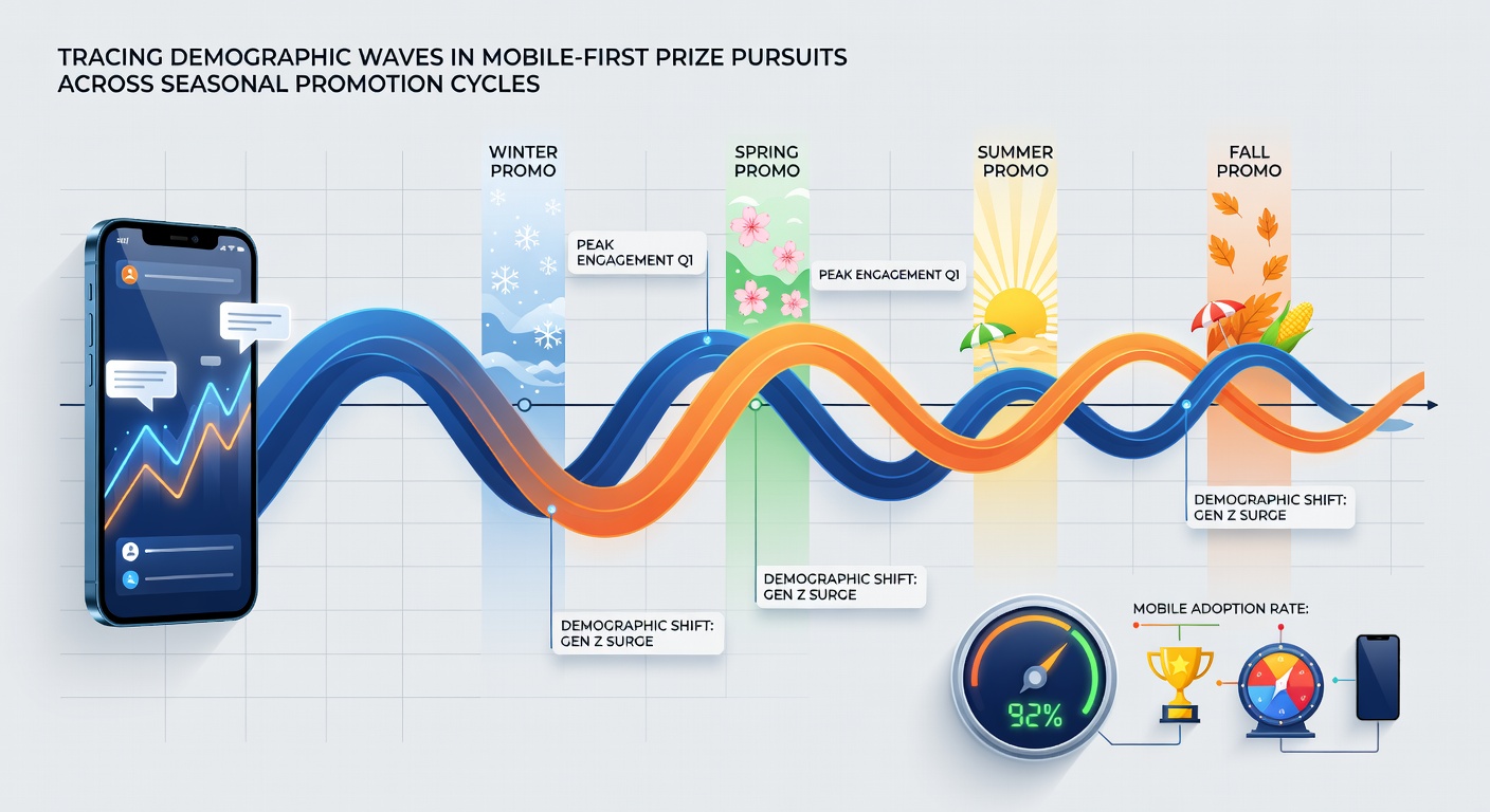 Demographic data visualization showing mobile entry trends across age groups and seasonal promotion periods